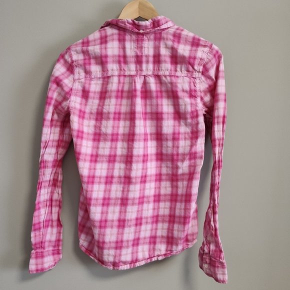 PINK Victoria's Secret Pink Plaid Long Sleeve Button Down Top Size Small - Picture 4 of 5